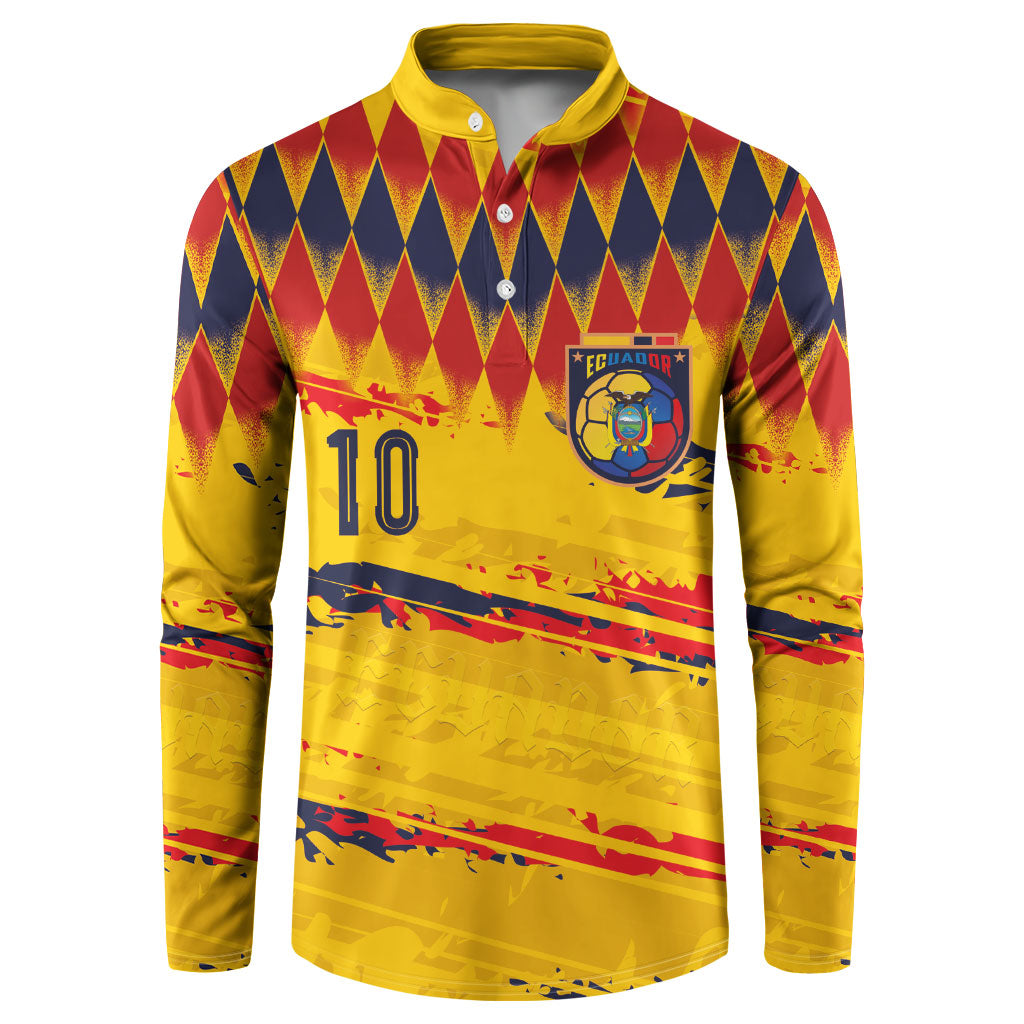 Ecuador National Football Custom Button Sweatshirt Argyle Pattern With Grunge Flag Splatter Graphics