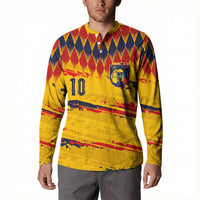 Ecuador National Football Custom Button Sweatshirt Argyle Pattern With Grunge Flag Splatter Graphics