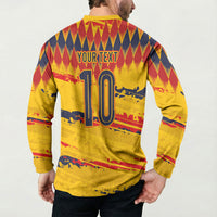 Ecuador National Football Custom Button Sweatshirt Argyle Pattern With Grunge Flag Splatter Graphics