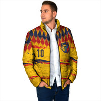 Ecuador National Football Custom Padded Jacket Argyle Pattern With Grunge Flag Splatter Graphics