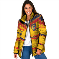Ecuador National Football Custom Padded Jacket Argyle Pattern With Grunge Flag Splatter Graphics
