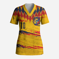Ecuador National Football Custom Scrub Top Argyle Pattern With Grunge Flag Splatter Graphics