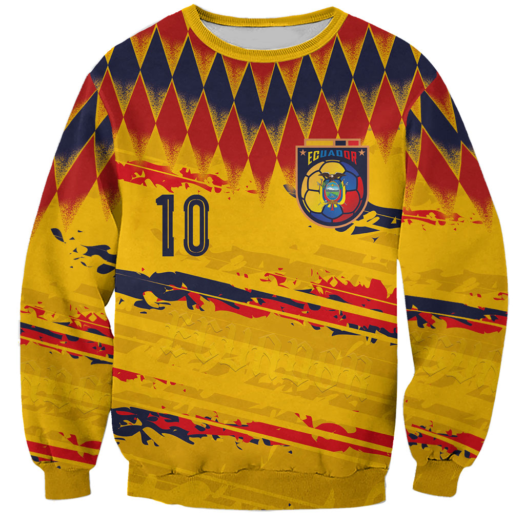 Ecuador National Football Custom Sweatshirt Argyle Pattern With Grunge Flag Splatter Graphics