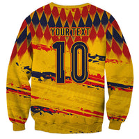 Ecuador National Football Custom Sweatshirt Argyle Pattern With Grunge Flag Splatter Graphics