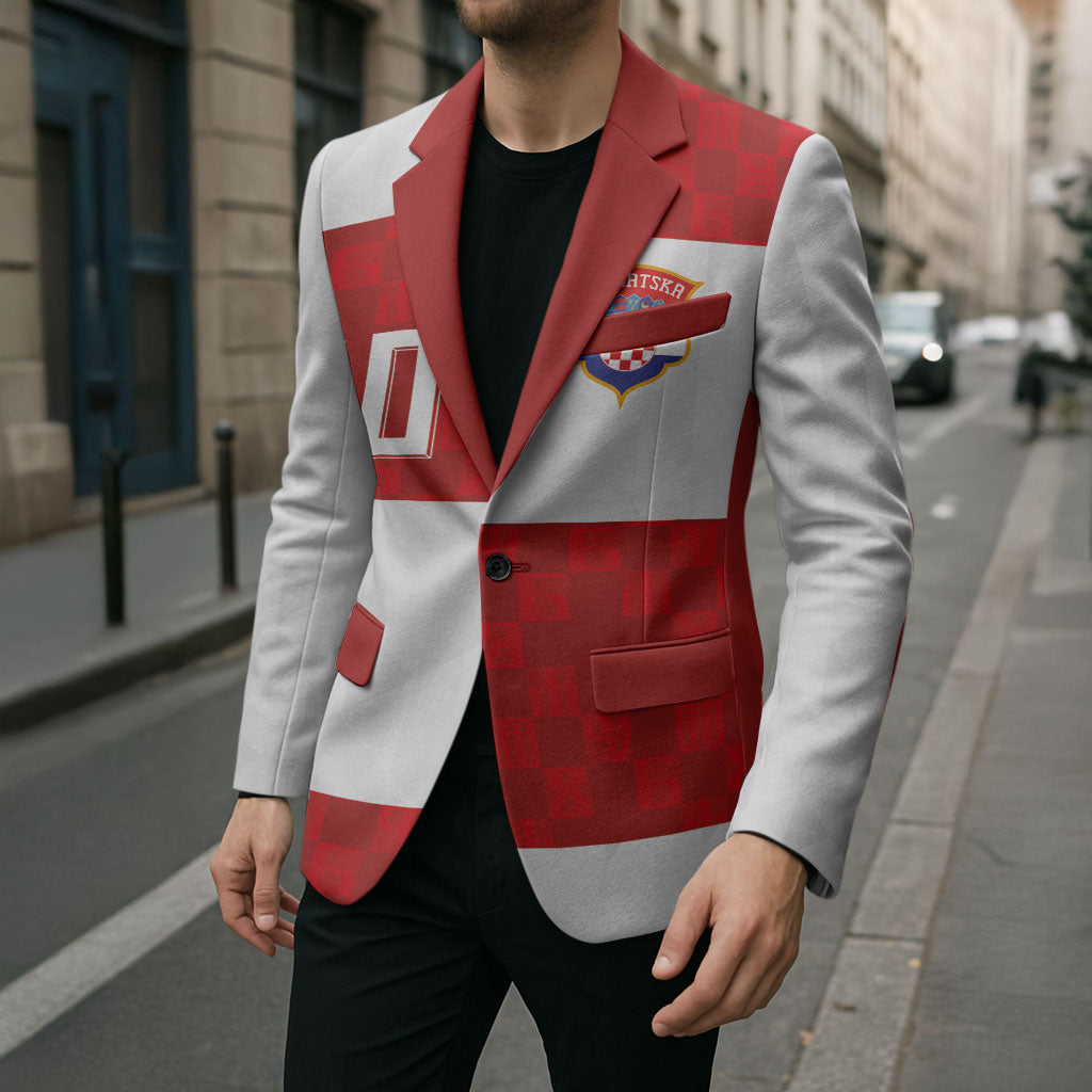 Croatia National Football Custom Blazer Checkerboard Pattern with Glagolitic Script