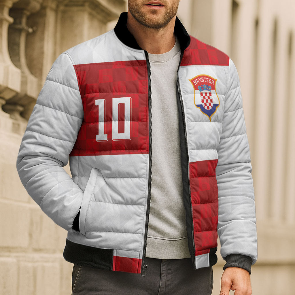 Croatia National Football Custom Bomber Puffer Jacket Checkerboard Pattern with Glagolitic Script