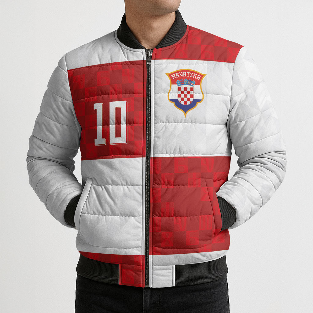 Croatia National Football Custom Bomber Puffer Jacket Checkerboard Pattern with Glagolitic Script