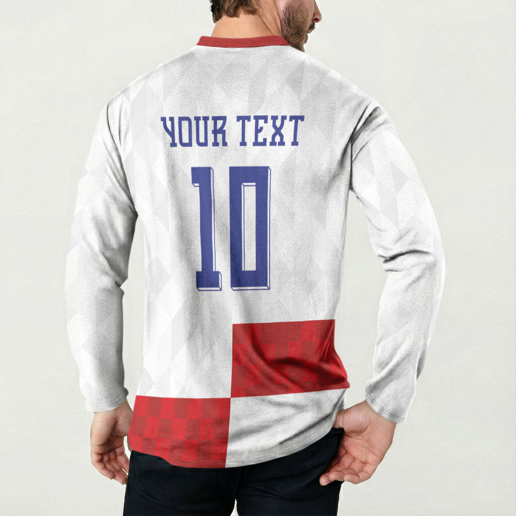 Croatia National Football Custom Button Sweatshirt Checkerboard Pattern with Glagolitic Script