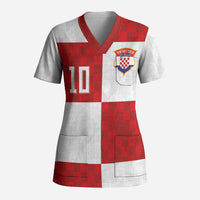 Croatia National Football Custom Scrub Top Checkerboard Pattern with Glagolitic Script