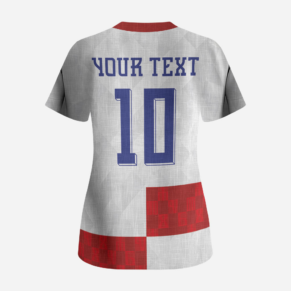 Croatia National Football Custom Scrub Top Checkerboard Pattern with Glagolitic Script