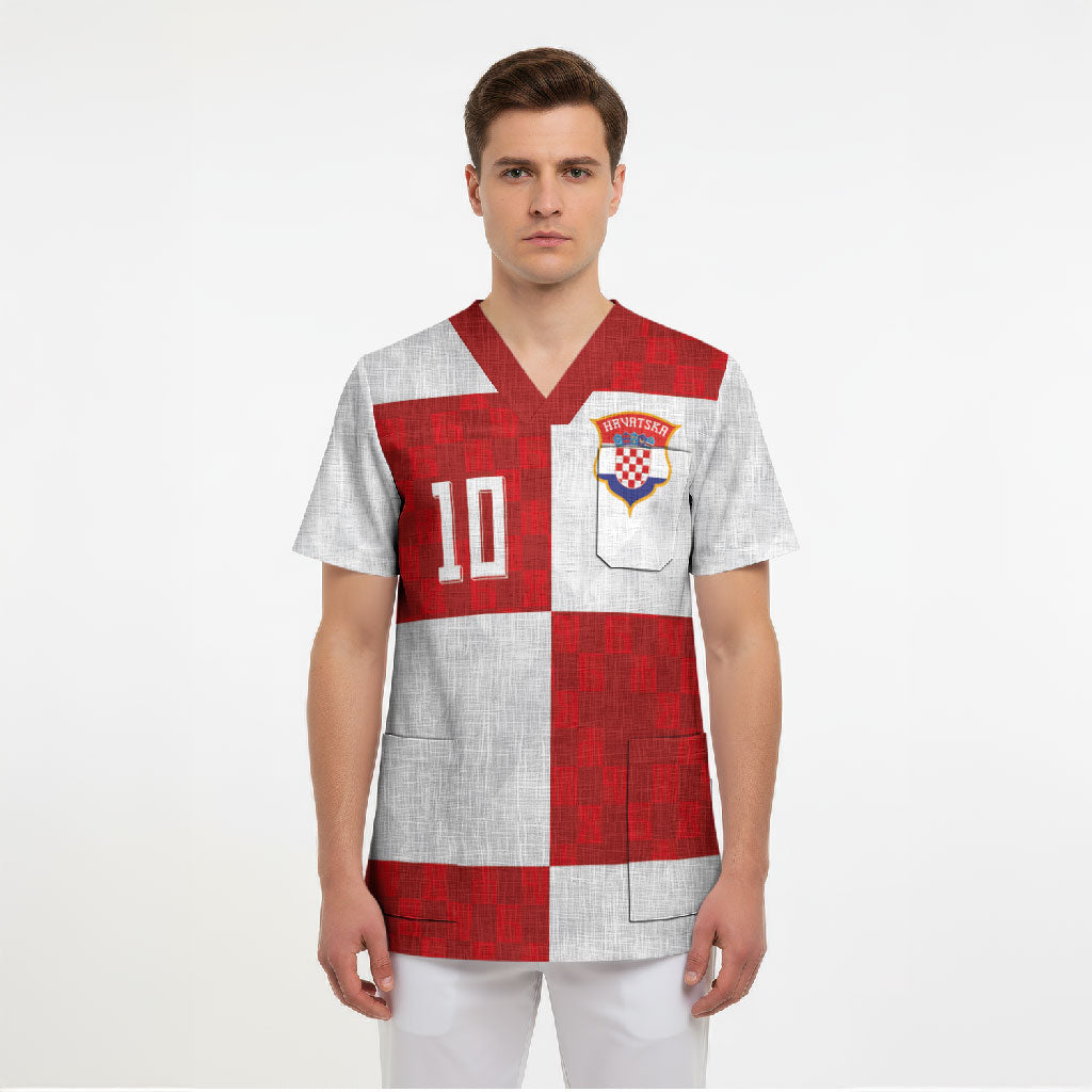 Croatia National Football Custom Scrub Top Checkerboard Pattern with Glagolitic Script
