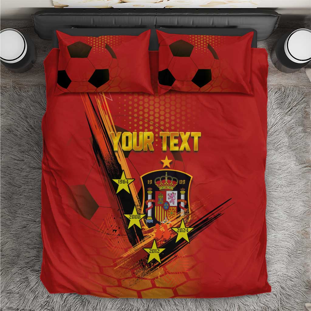 Red bedding set with soccer-ball pillowcases and central team crest graphic