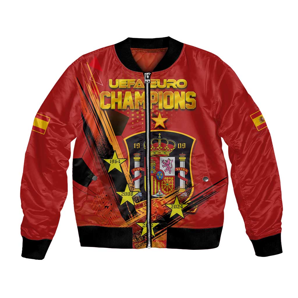 Red bomber jacket, black ribbed trim, zip front, UEFA Euro champions graphic