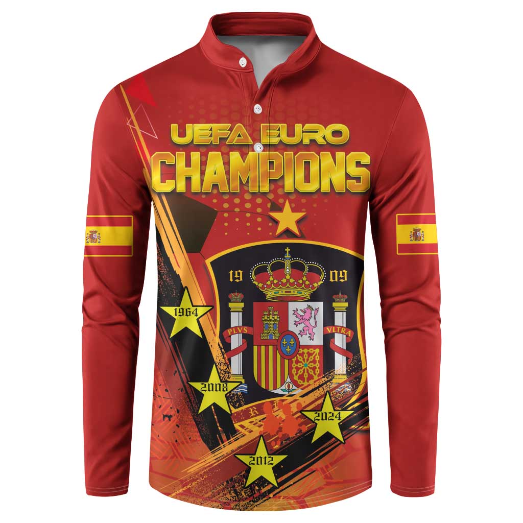 Red long-sleeve sweatshirt with button placket and UEFA EURO CHAMPIONS graphic
