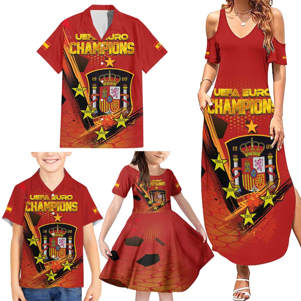 Personalised Spain Football 2024 Family Matching Summer Maxi Dress and Hawaiian Shirt La Roja The Fourth Time Champion European - Wonder Print Shop