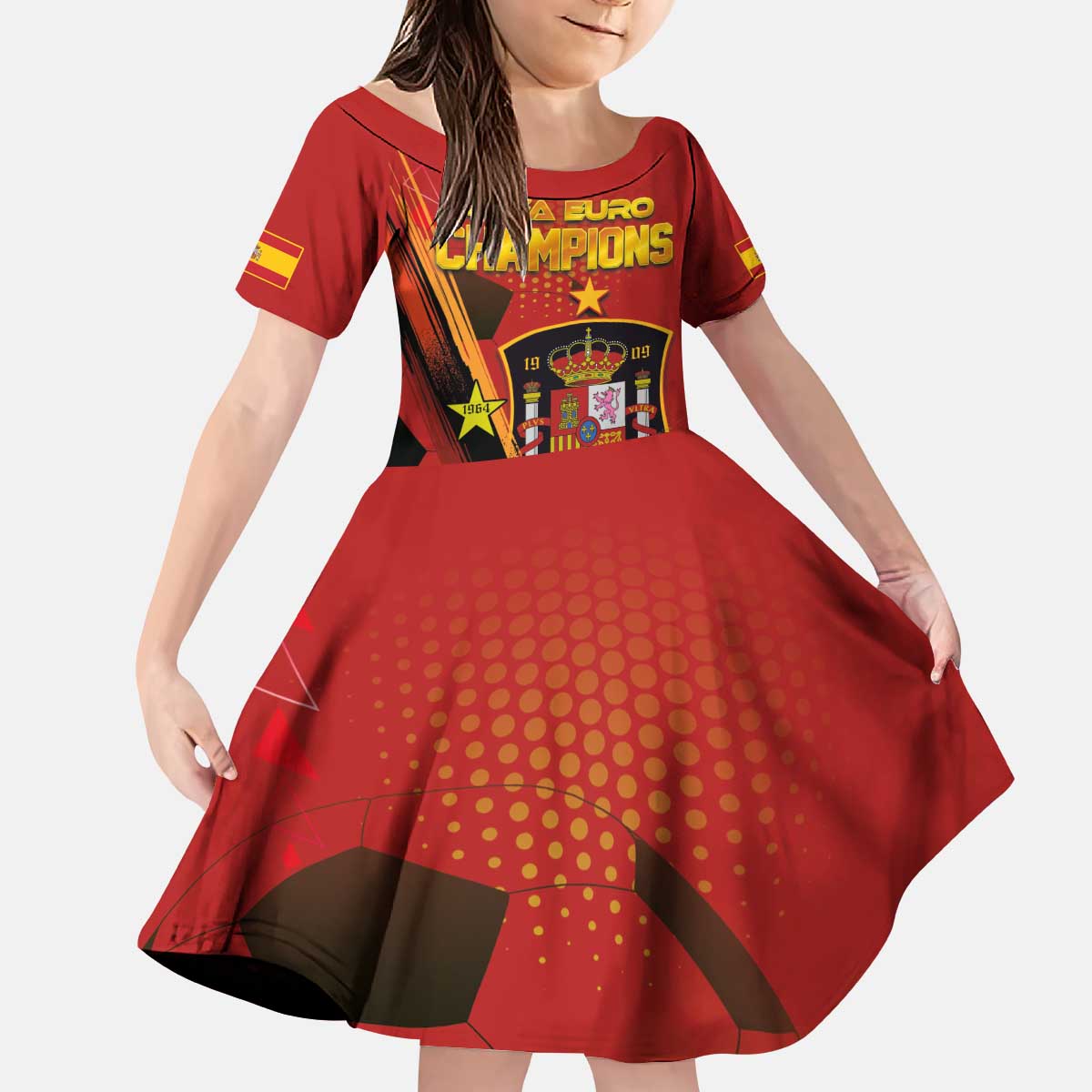 Personalised Spain Football 2024 Kid Short Sleeve Dress La Roja The Fourth Time Champion European - Wonder Print Shop