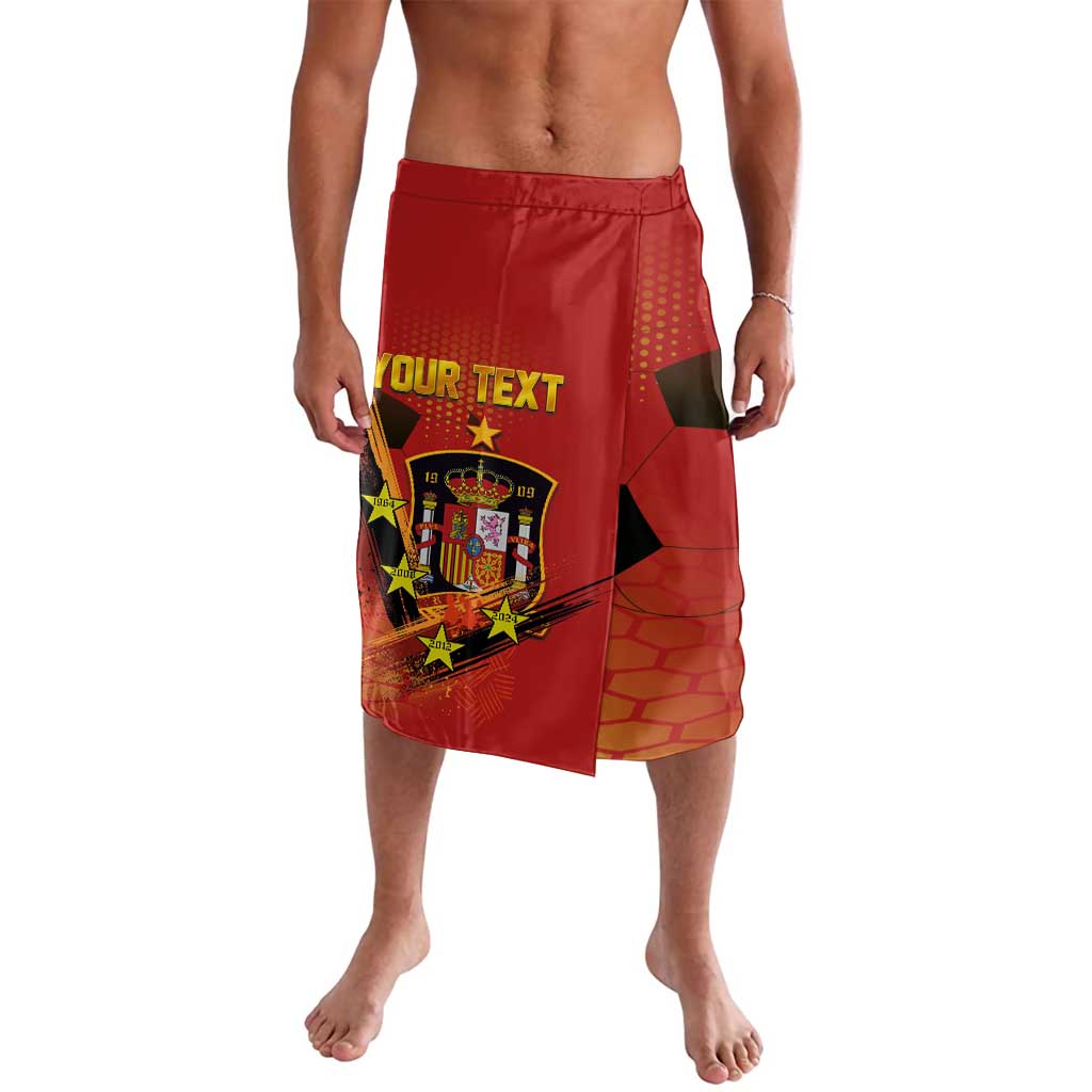 Red personalized football-style shorts with graphic crest and text panel