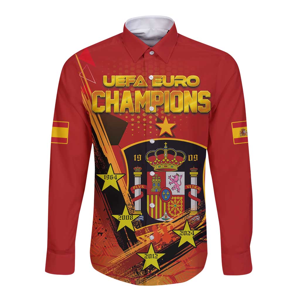 Red long-sleeve button football shirt with UEFA EURO Champions front graphic