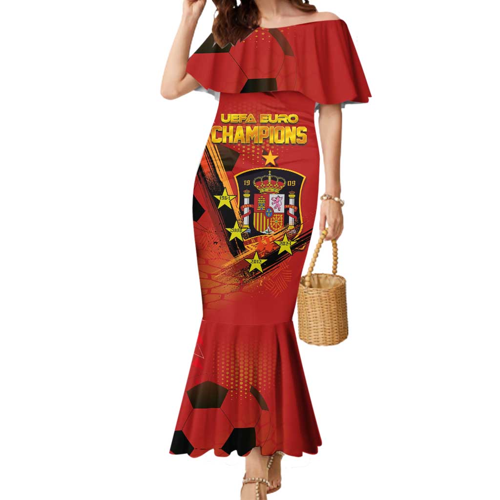 Personalised Spain Football 2024 Mermaid Dress La Roja The Fourth Time Champion European - Wonder Print Shop