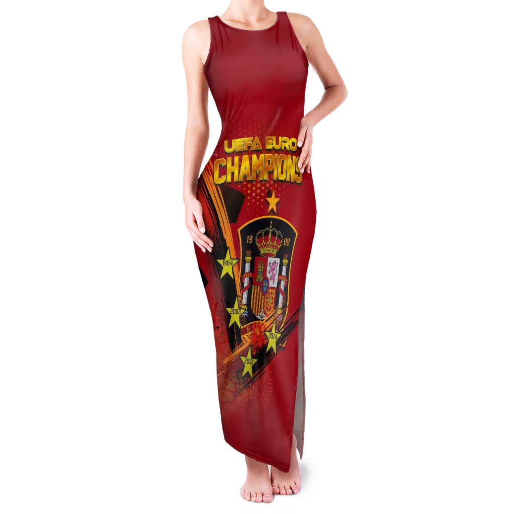 Personalised Spain Football 2024 Tank Maxi Dress La Roja The Fourth Time Champion European - Wonder Print Shop