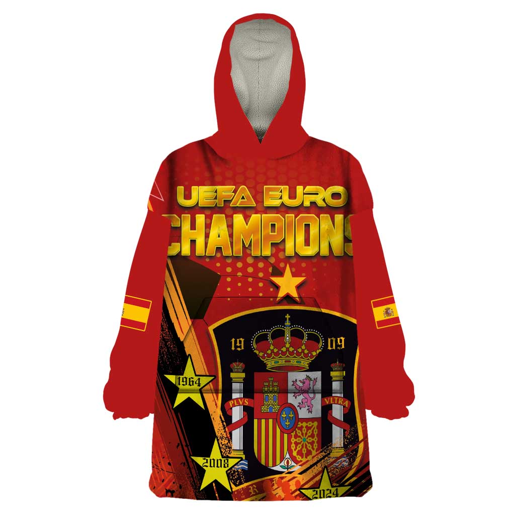 Personalised Spain Football 2024 Wearable Blanket Hoodie La Roja The Fourth Time Champion European - Wonder Print Shop