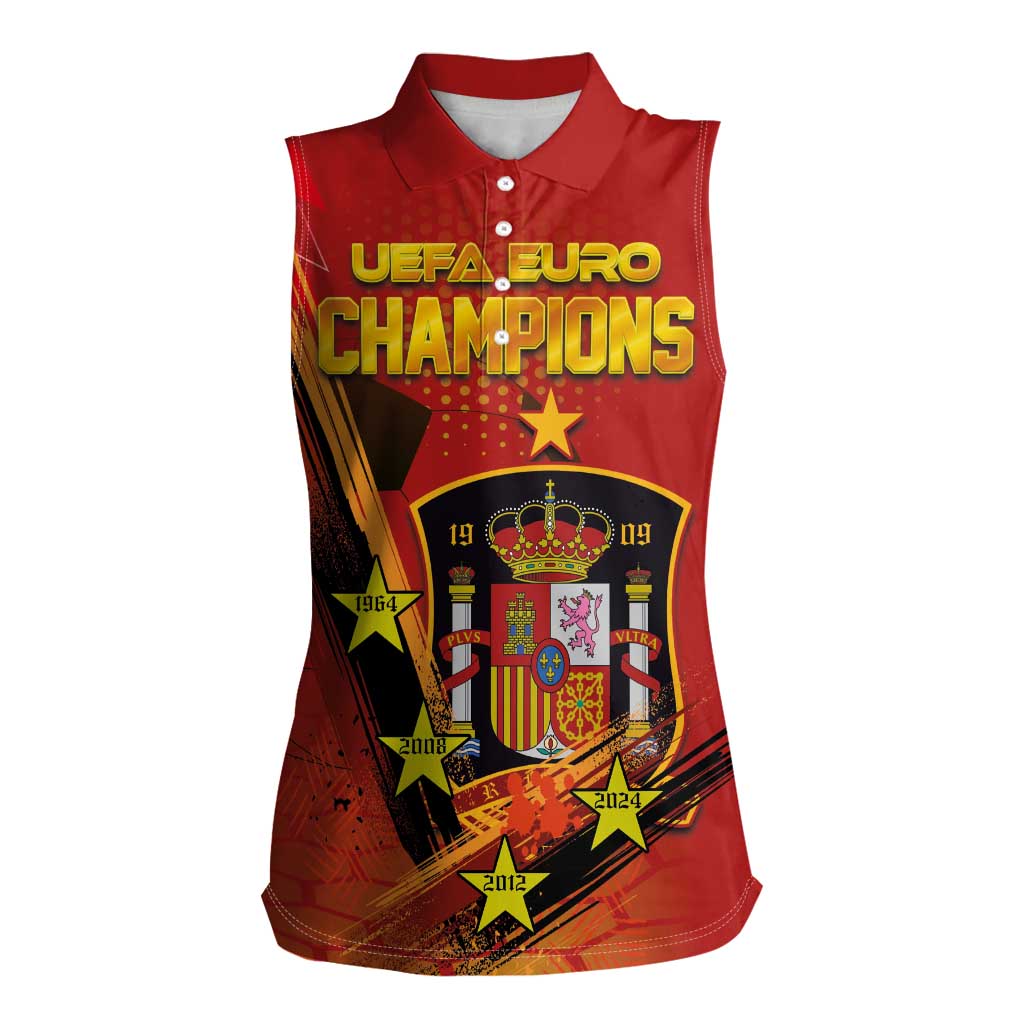 Personalised Spain Football 2024 Women Sleeveless Polo Shirt La Roja The Fourth Time Champion European - Wonder Print Shop