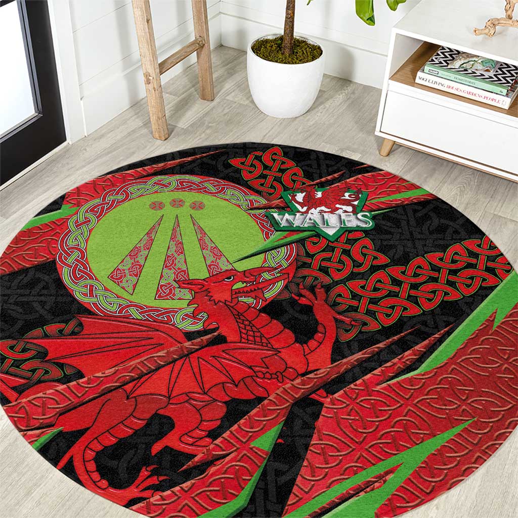 Welsh Celtic-Awen Round Carpet Wales Y Ddraig Goch with Celtic Knot Sporty - Wonder Print Shop