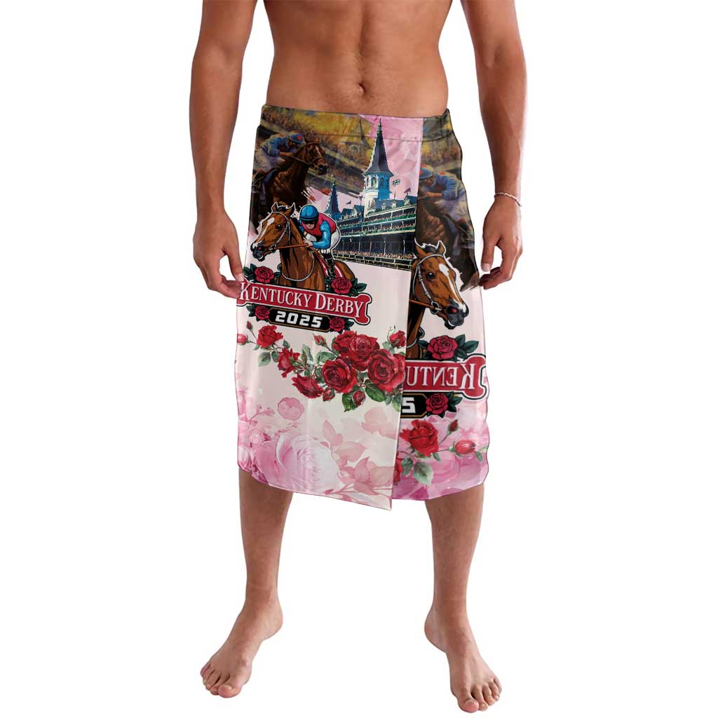 Multicolor graphic knee-length swim shorts with pink rose floral background