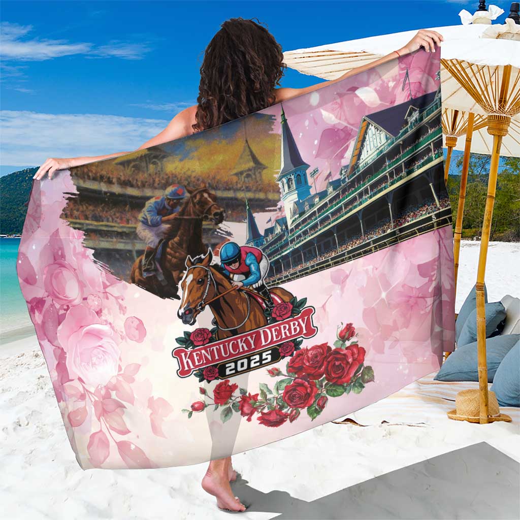 Kentucky Derby 2025 graphic sarong with horse, stadium, and pink floral roses