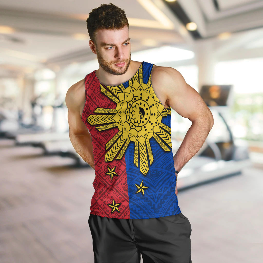 Philippines Sun Batok Tattoo Men Tank Top Polynesian and Yakan Pattern - Wonder Print Shop