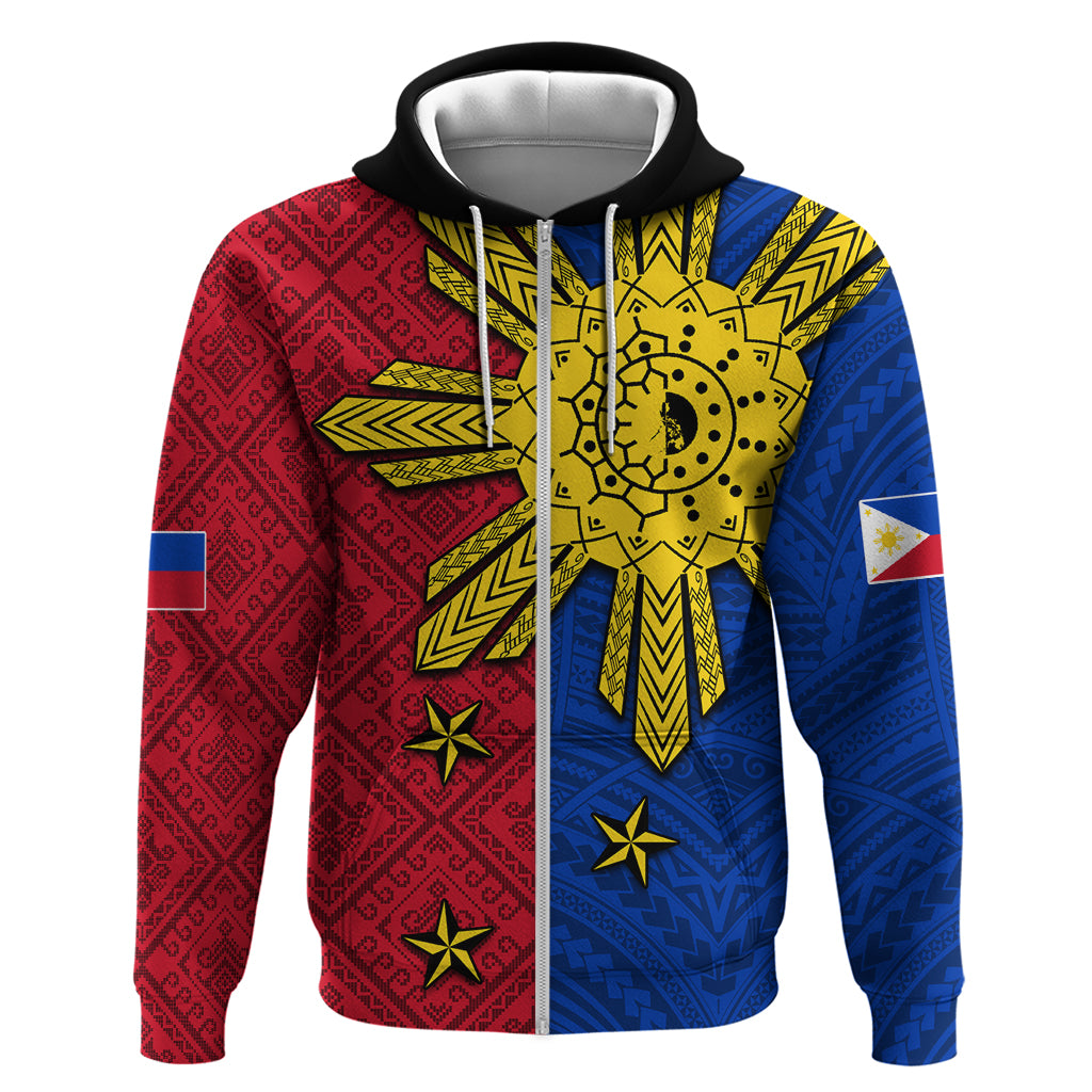 Philippines Sun Batok Tattoo Zip Hoodie Polynesian and Yakan Pattern - Wonder Print Shop