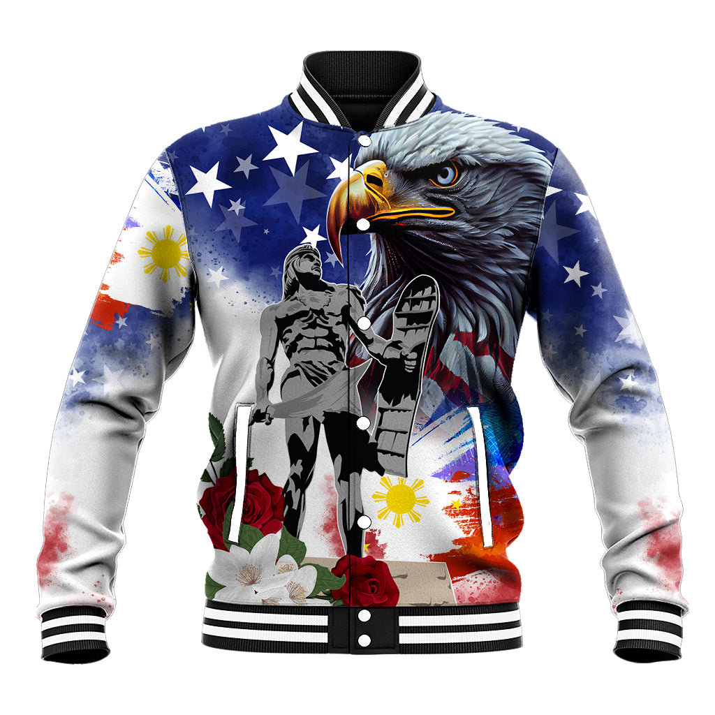 Philippines and American Together Baseball Jacket Filipino Lapulapu and Bald Eagle - Wonder Print Shop