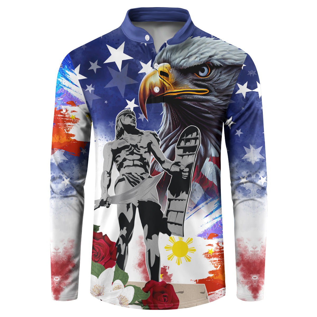 Philippines and American Together Button Sweatshirt Filipino Lapulapu and Bald Eagle - Wonder Print Shop