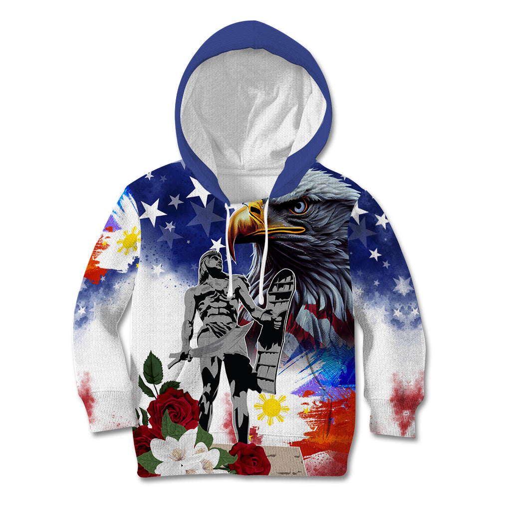 Philippines and American Together Kid Hoodie Filipino Lapulapu and Bald Eagle - Wonder Print Shop