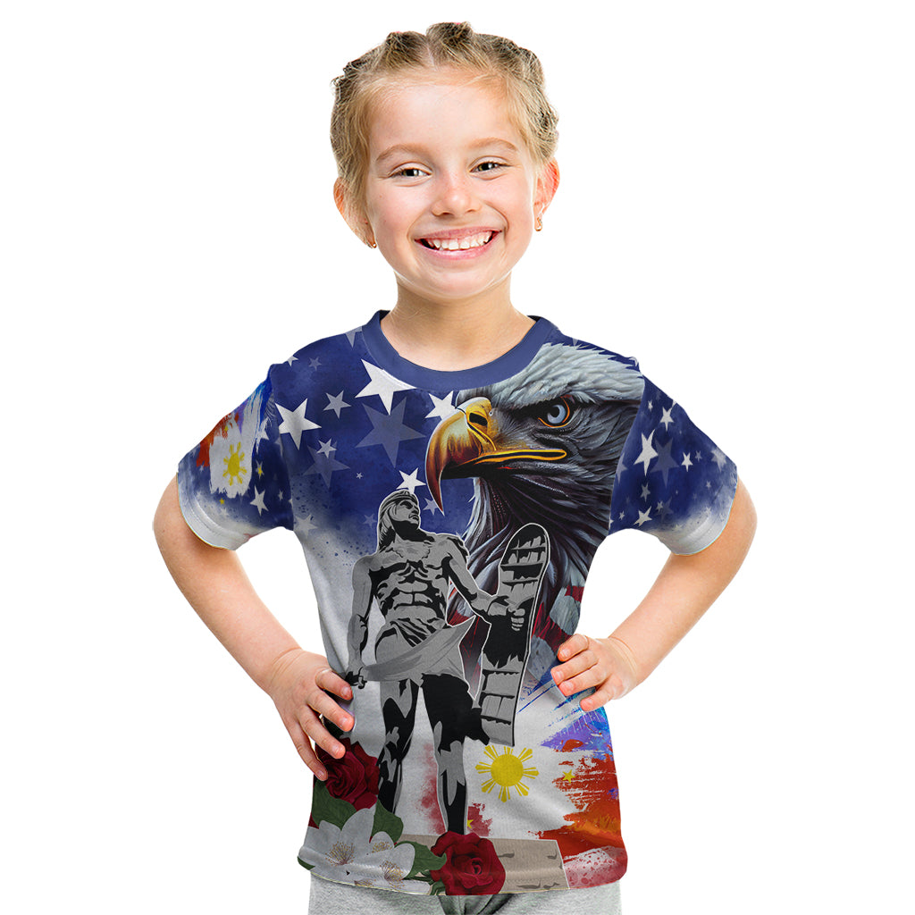 Philippines and American Together Kid T Shirt Filipino Lapulapu and Bald Eagle - Wonder Print Shop