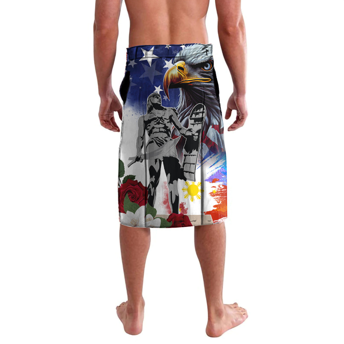 Men's blue graphic shorts with eagle and star flag print