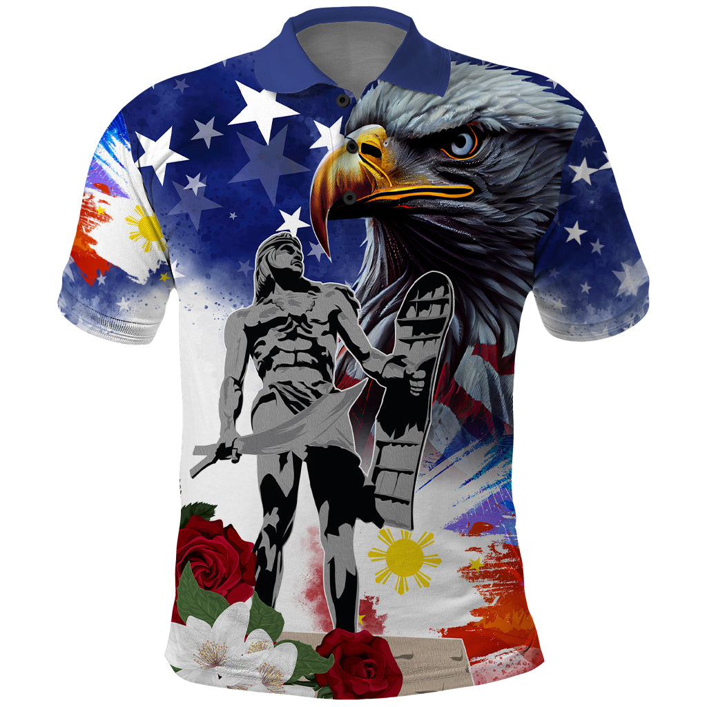 Philippines and American Together Polo Shirt Filipino Lapulapu and Bald Eagle - Wonder Print Shop