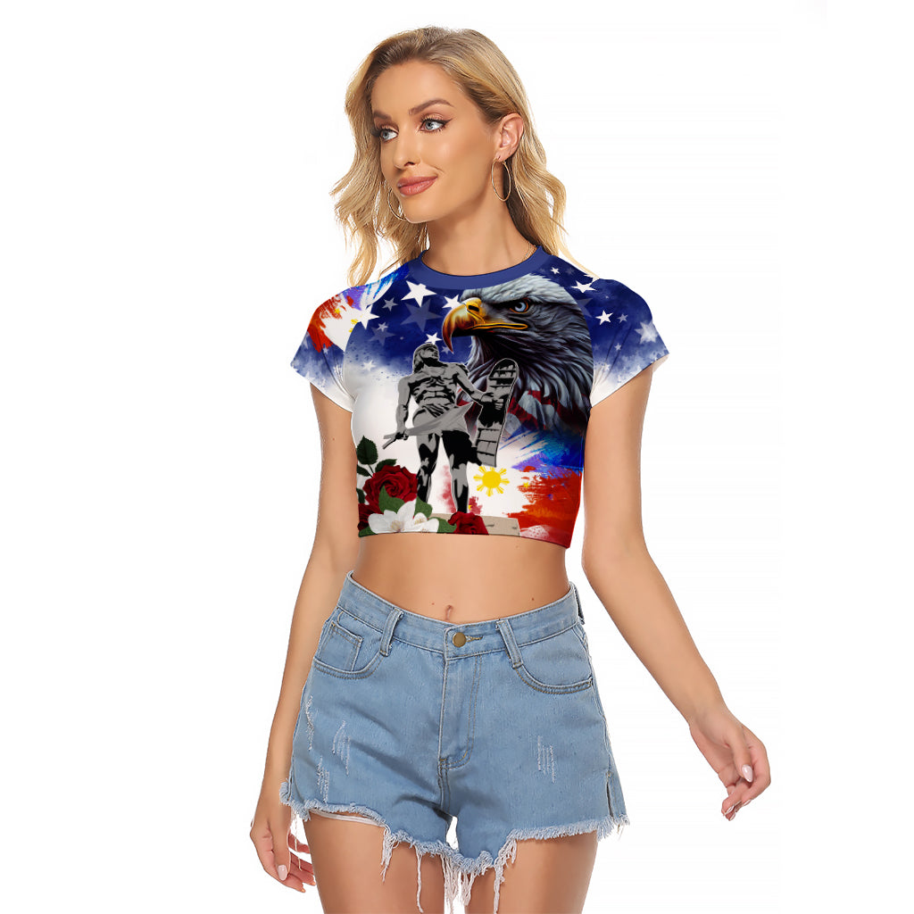 Philippines and American Together Raglan Cropped T Shirt Filipino Lapulapu and Bald Eagle - Wonder Print Shop