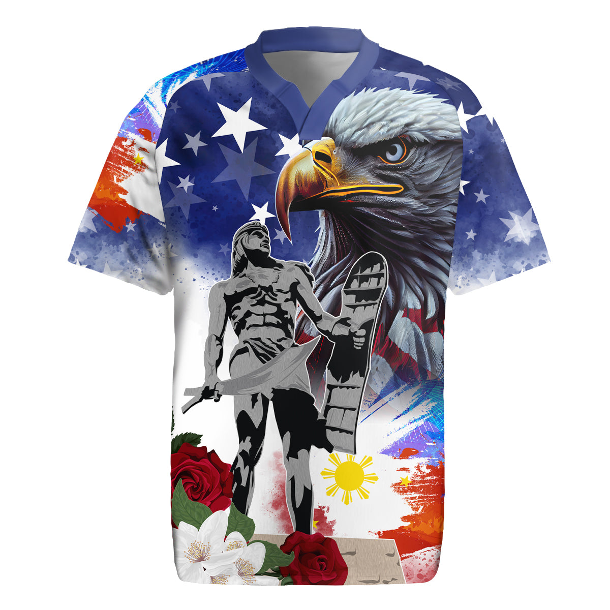 Philippines and American Together Rugby Jersey Filipino Lapulapu and Bald Eagle - Wonder Print Shop