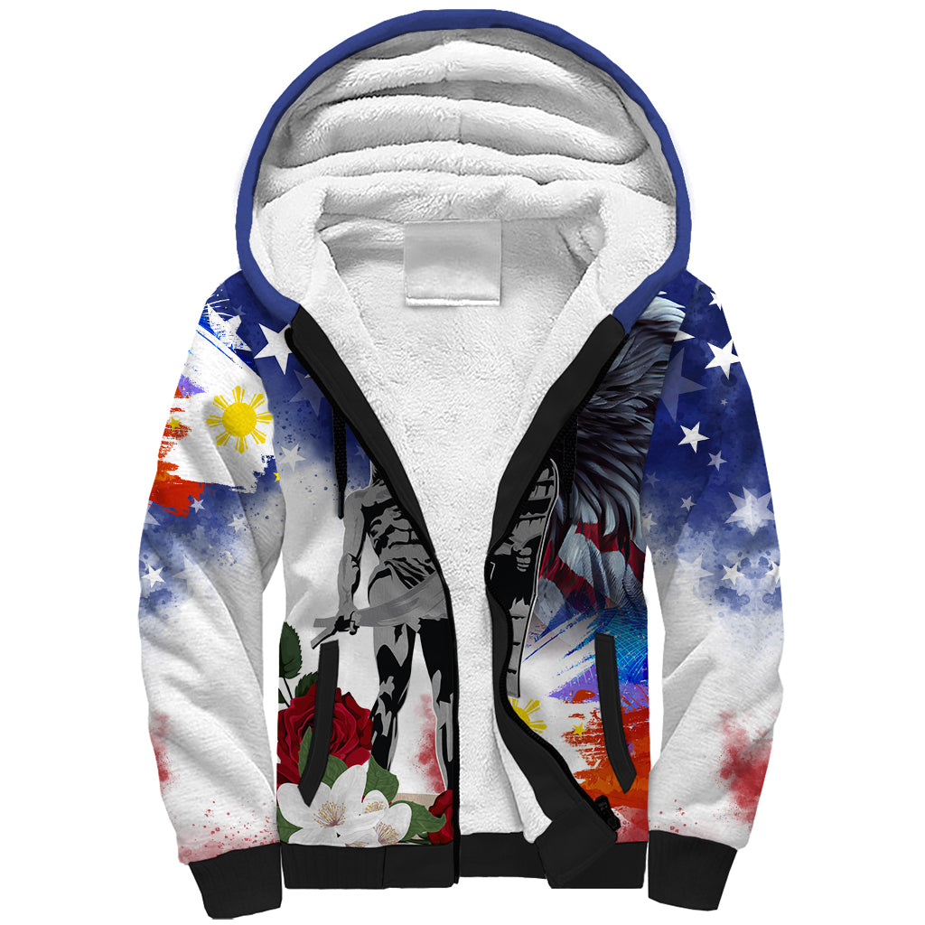 Philippines and American Together Sherpa Hoodie Filipino Lapulapu and Bald Eagle - Wonder Print Shop