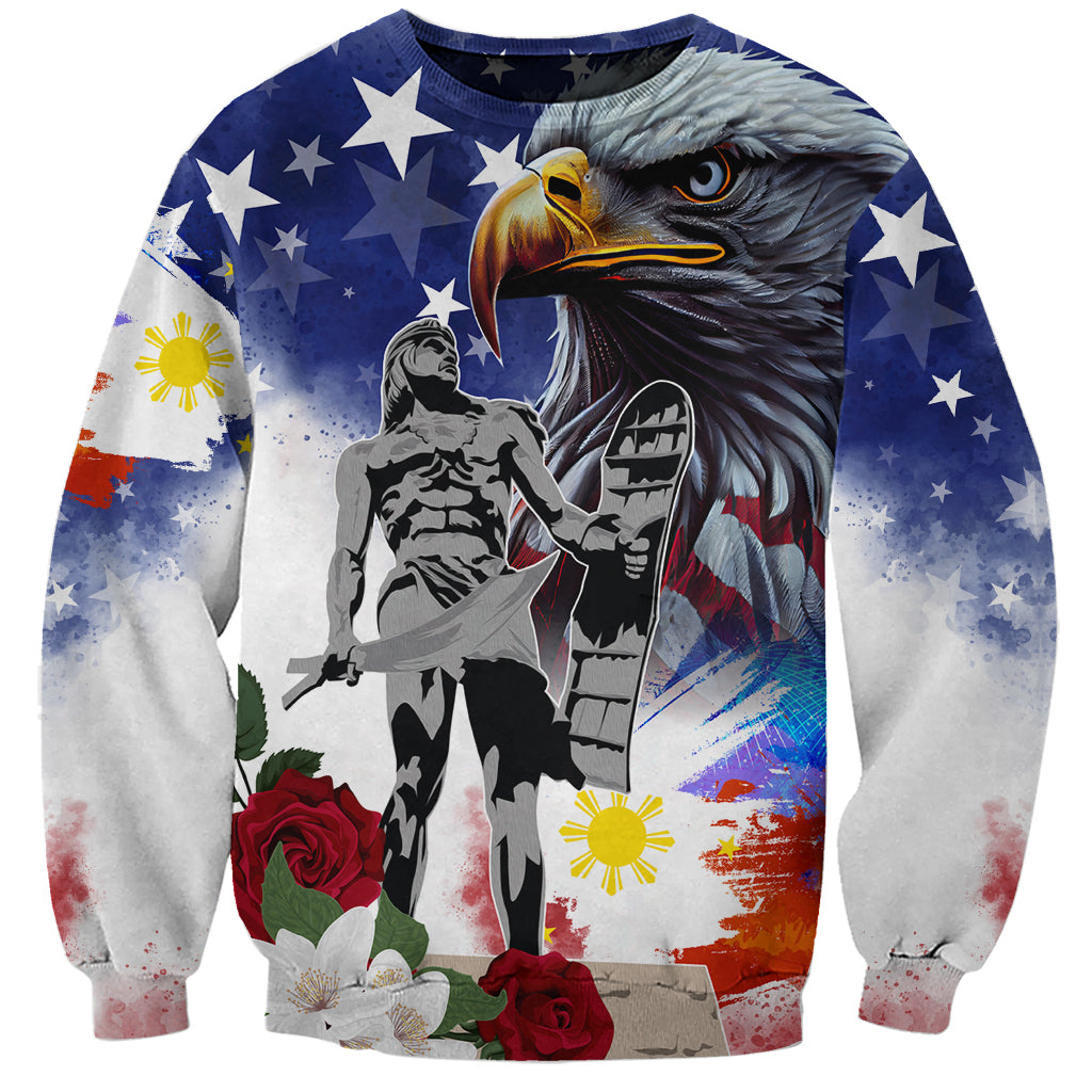 Philippines and American Together Sweatshirt Filipino Lapulapu and Bald Eagle