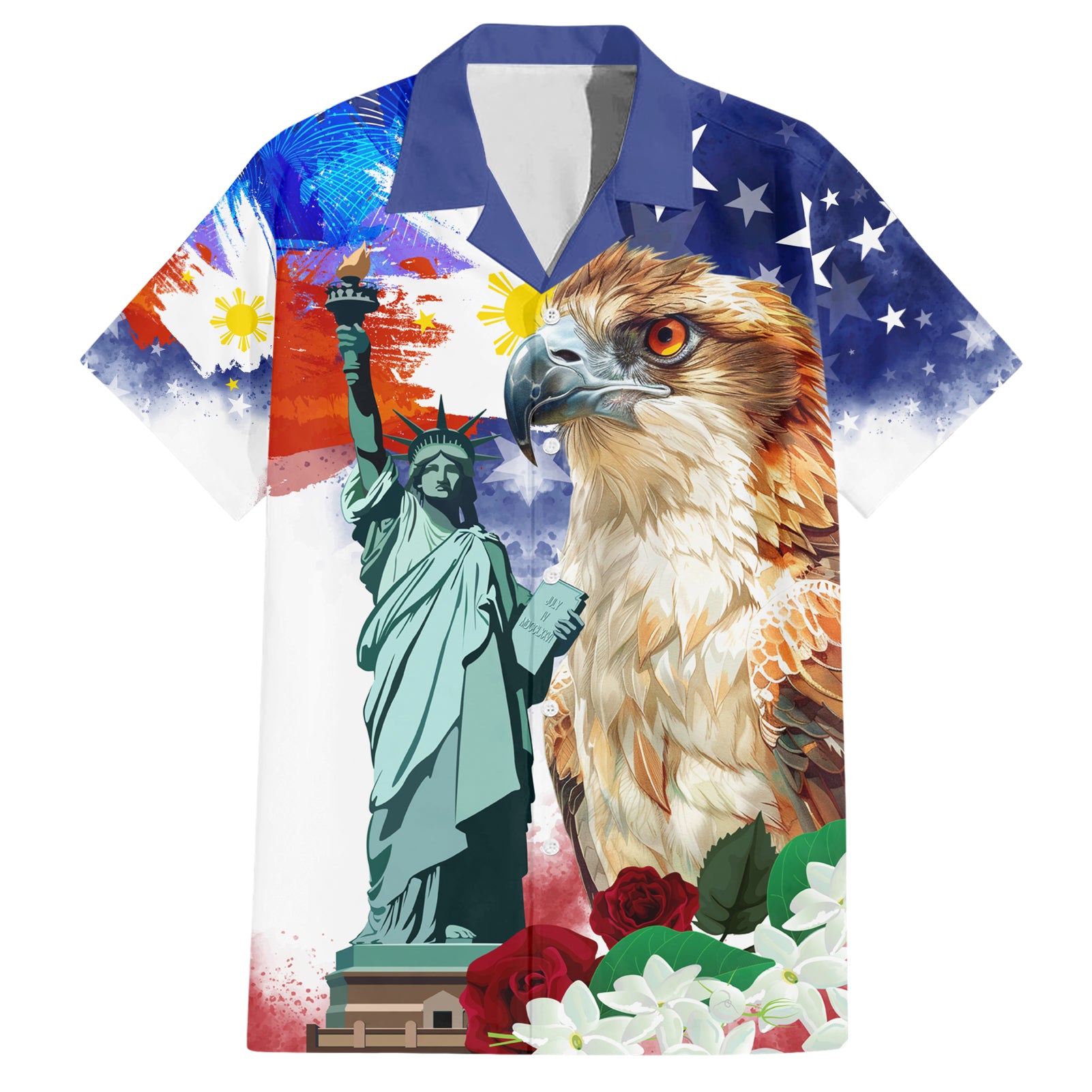 Philippines and American Together Hawaiian Shirt Filipino Eagle and Statue of Liberty - Wonder Print Shop