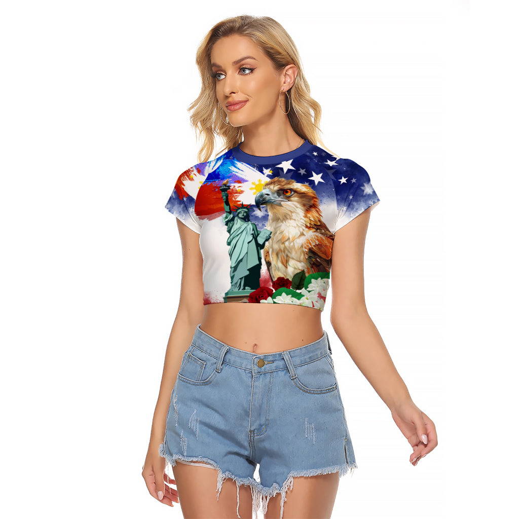 Philippines and American Together Raglan Cropped T Shirt Filipino Eagle and Statue of Liberty - Wonder Print Shop