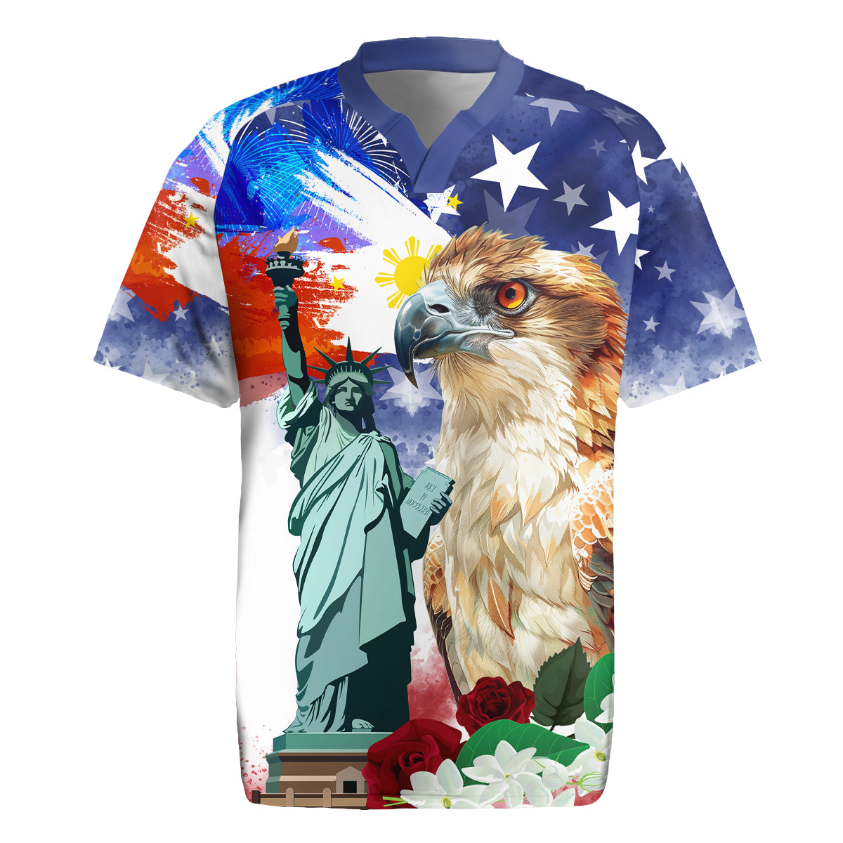 Philippines and American Together Rugby Jersey Filipino Eagle and Statue of Liberty - Wonder Print Shop