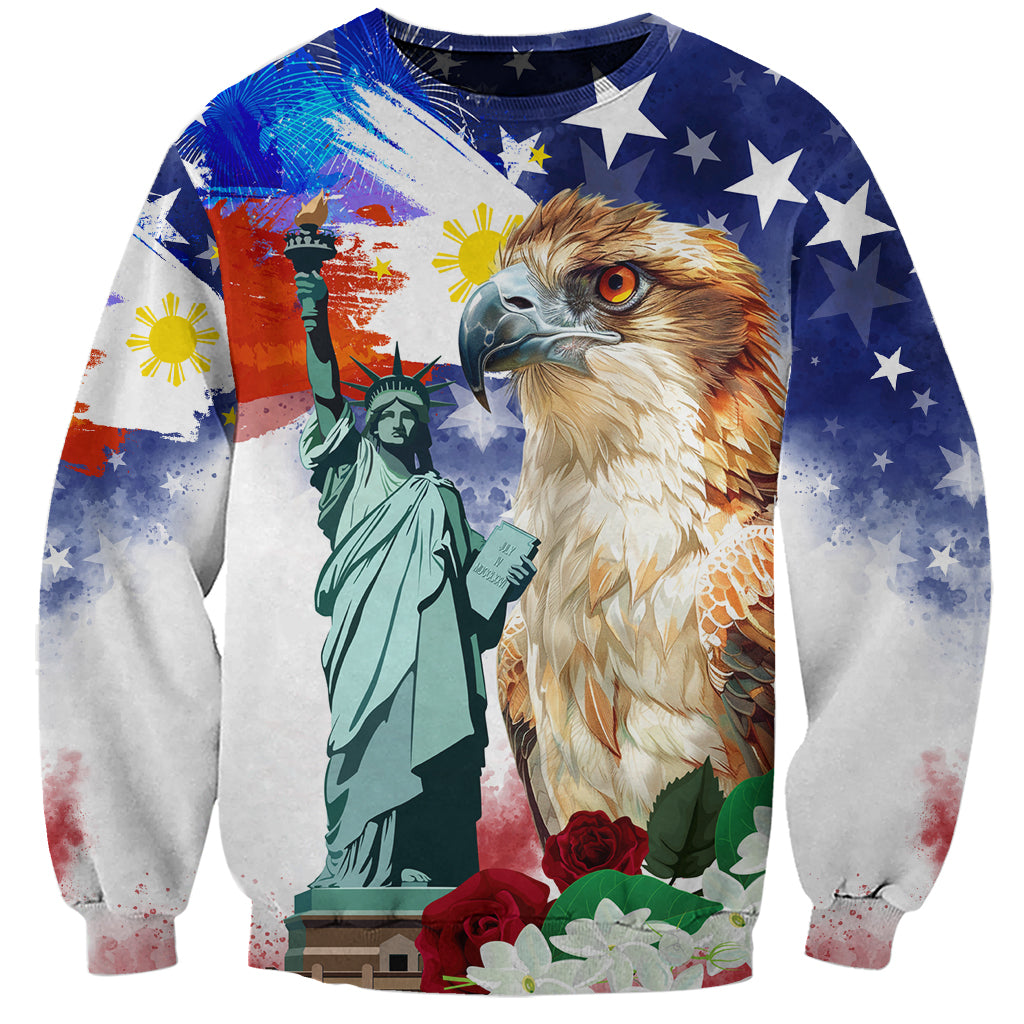 Philippines and American Together Sweatshirt Filipino Eagle and Statue of Liberty