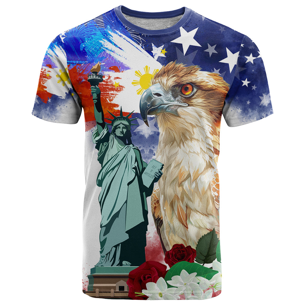 Philippines and American Together T Shirt Filipino Eagle and Statue of Liberty