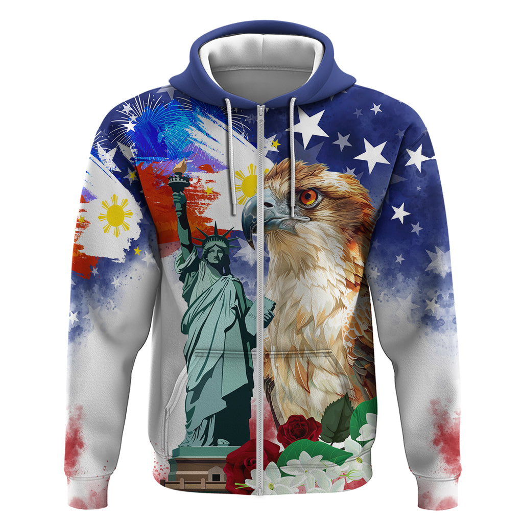 Philippines and American Together Zip Hoodie Filipino Eagle and Statue of Liberty