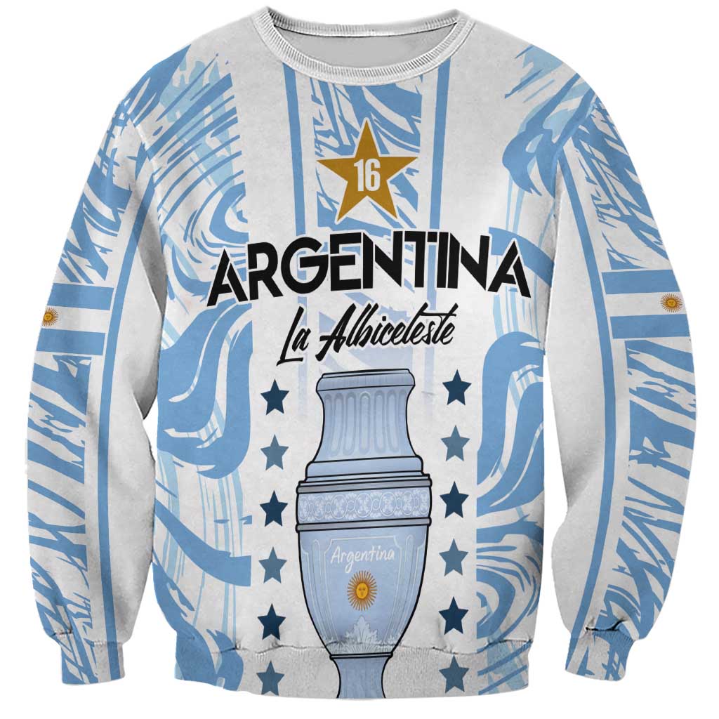 Unisex sweatshirt with blue Argentina print, 'La Albiceleste' text, stars and trophy graphic
