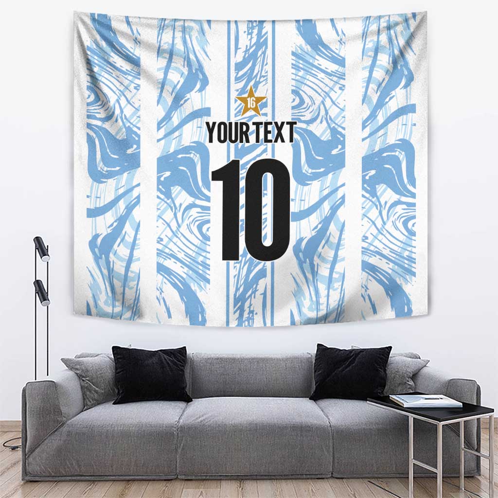 Light blue and white football tapestry with number 10 and 'YOUR TEXT' in center