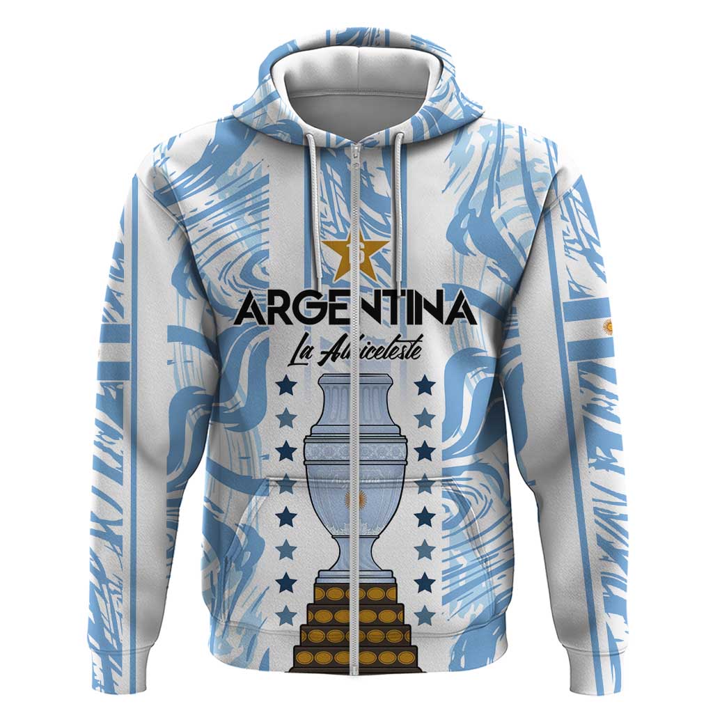 Custom Argentina Champion Football 2024 Zip Hoodie La Albiceleste Campeon de America - Wonder Print Shop